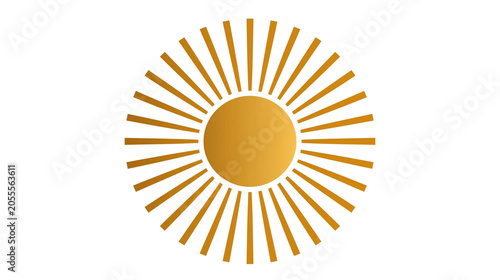 Minimalist radiant sun icon with balanced rays, centered on white background, solar symbol for clean graphic design