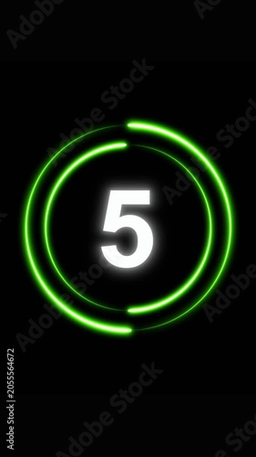 White Number 7 Within a Bright Green Neon Circle with Gaps on Black Background seven