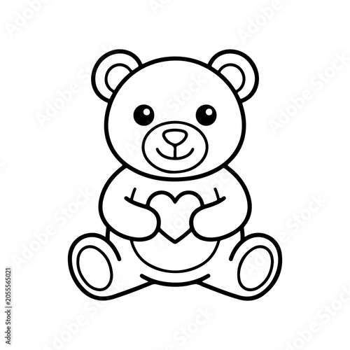 Cute teddy bear holding heart shape line art illustration isolated on transparent background