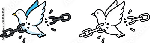 Obraz na plátne Peace Dove Breaking Chains Mid Flight Symbol of Freedom and Escape