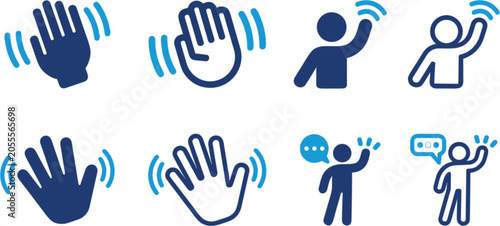 Hand waving icon set vector illustration isolated on white background for friendly greeting concepts