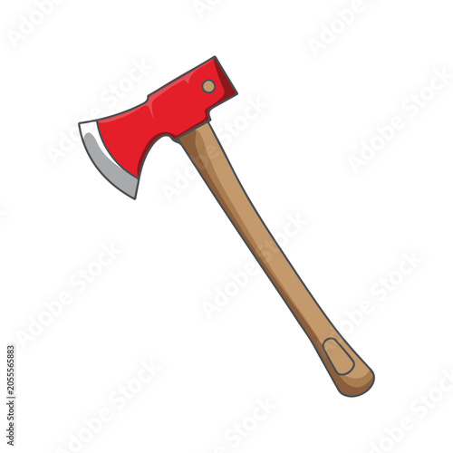 Obraz na plátně Simple firefighting rescue tool icon featuring red head and sturdy brown wooden handle shaft