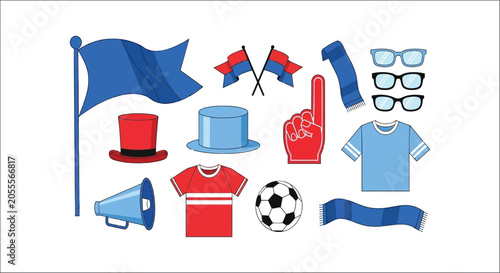 Photography Collection of sports fan items in a vector illustration including flags hats and