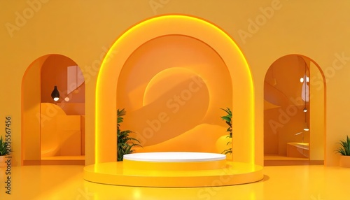 Yellow Archway with Desert Landscape Inside.