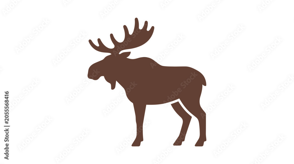 Fototapeta premium Brown moose silhouette isolated on white background.