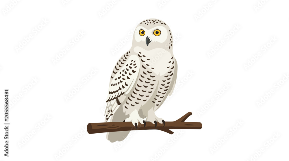 Fototapeta premium Snowy owl perched on a branch illustration.