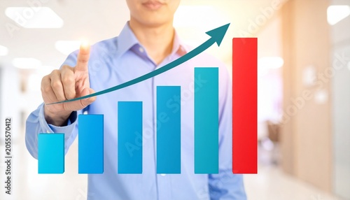 Businessperson Interacting with Bar Graph Showing Growth and Progress