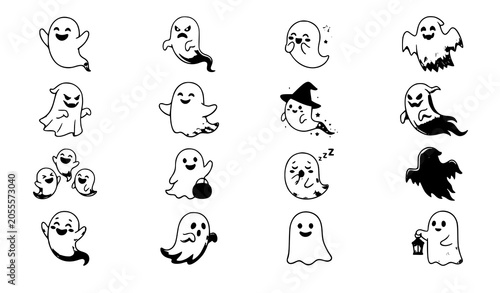 Foto Different ghosts collection vector illustration spooky spirit set isolated on wh