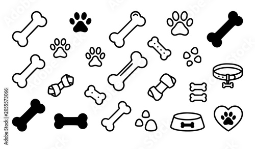 Konstfotografi Dog bone icon set vector outline pet treat symbols isolated on white