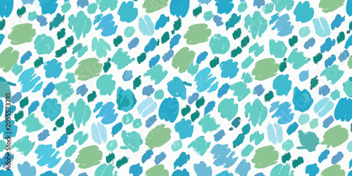 Abstract brushstroke pattern with blue and green hues on white background