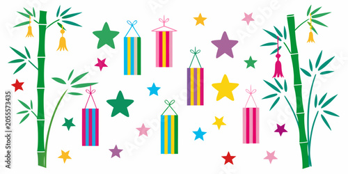 Foto Bamboo Branches Stars And Striped Lanterns A Colorful Vector Illustration