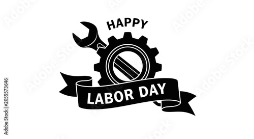Billede på lærred Happy labor day celebration with gear wrench and banner on white background