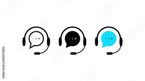 Customer support icon set in 3 style. Editable stroke. Headset with chat bubble for help , service and call centre. Support , headset , customer service, call centre help operator stock vector4k.