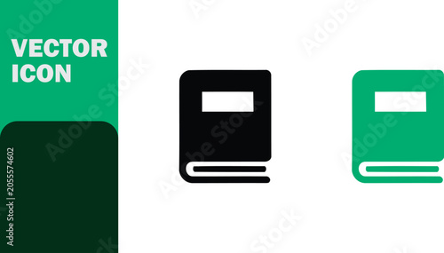 Minimalist black and green book icons for modern user interfaces