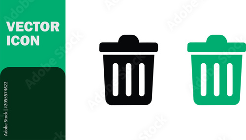 Minimalist trash can icons in black and neon green