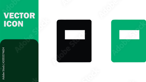 Minimalist rectangular notebook icons in black and neon green
