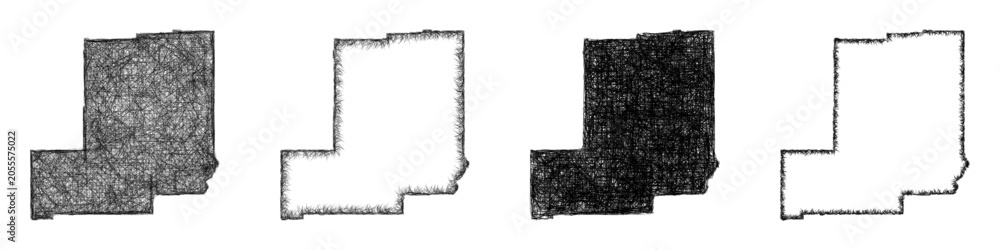Fototapeta premium Sketch monochrome Allen Parish (Louisiana) outline map design set