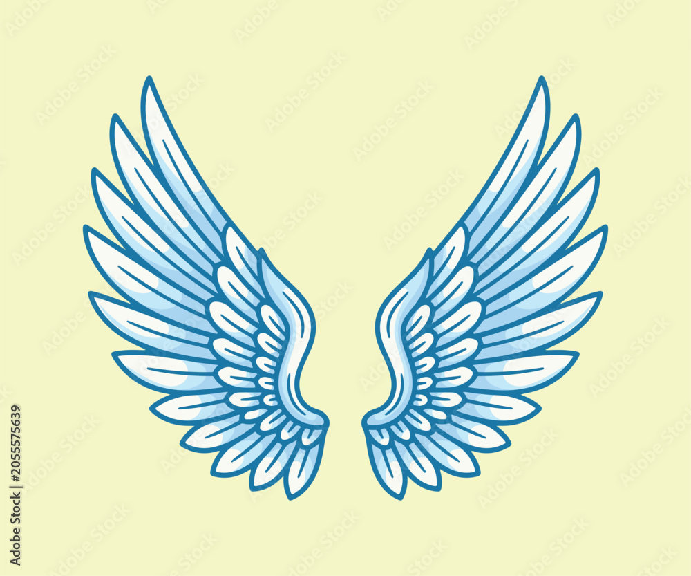 Fototapeta premium Blue angelic wings vector illustration spread out for spiritual concept and tattoo design.