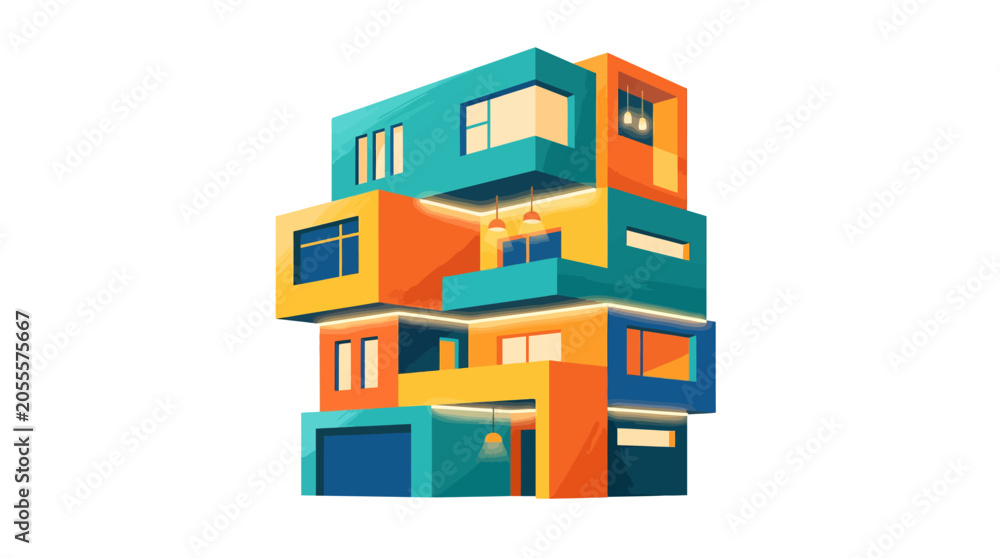 Fototapeta premium Colorful stacked modern apartment building.