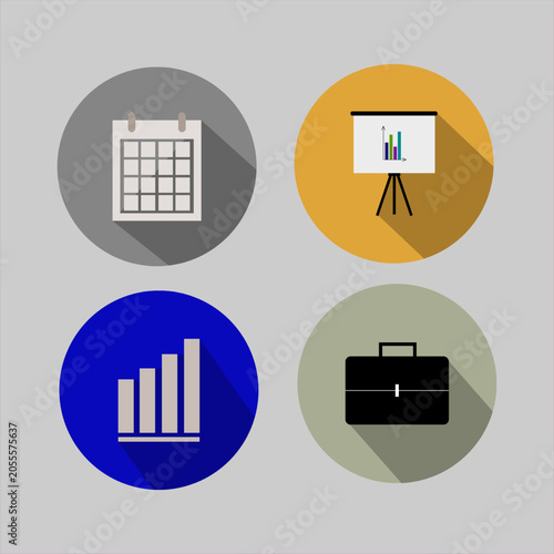 Flat design business and work concept icons set with calendar chart tripod suitcase