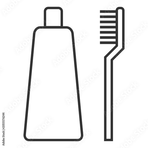 black outline toothpaste and toothbrush icon