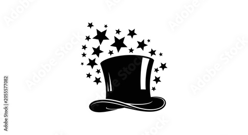 Tableau sur toile Black top hat with stars magic trick illusion