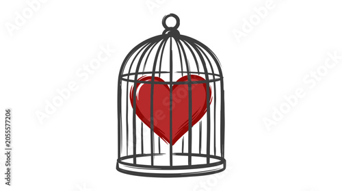Canvastavla Trapped Heart in Birdcage