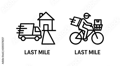 Last mile logistics and delivery service concept icons with logistics delivery shipping transport business transportation distribution commerce ecommerce tracking fulfillment