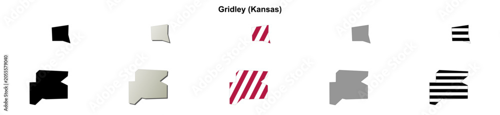 Obraz premium Gridley (Kansas) blank outline map set