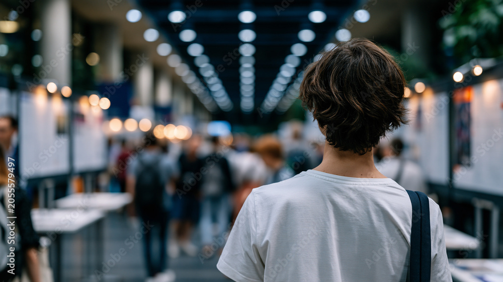 Fototapeta premium Science funding inequality forum where junior researchers from developing nations display rejected grant proposals at academic conference poster session, sparse presentation tables contrasting sharp