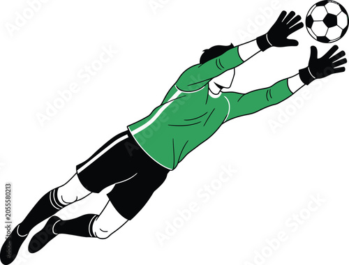 Illustration of a soccer goalkeeper diving to save a ball