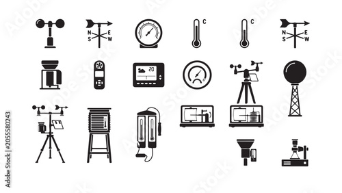 Bilde på lerret Collection of Weather Station Instruments Icons for Meteorology and Climate Moni