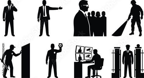 Obraz na plátně Security guard and private protection silhouette set featuring bodyguards person