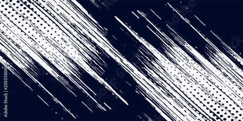 Schilderij op canvas White brush strokes on a navy blue background illustration with a halftone effec