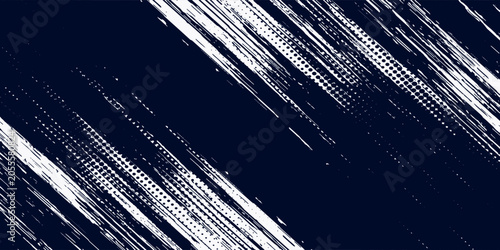 Foto White brush strokes on a navy blue background illustration with a halftone effec