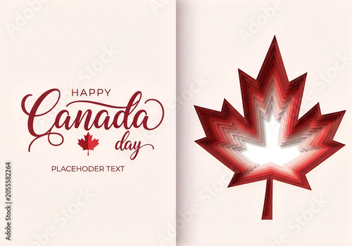 Happy Canada Day Celebration Greeting Card with Paper Cut Maple Leaf