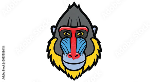 Canvas Print Colorful Cartoon Mandrill Face Closeup Portrait.