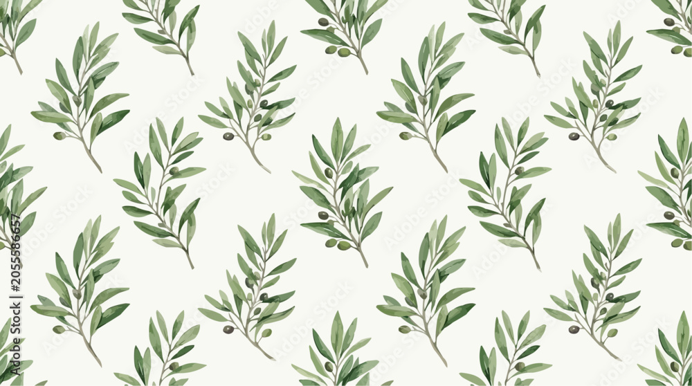 Fototapeta premium Botanical Leaves seamless pattern with green branches watercolor style