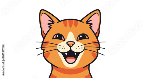 Cartoon Orange Cat Face Closeup.