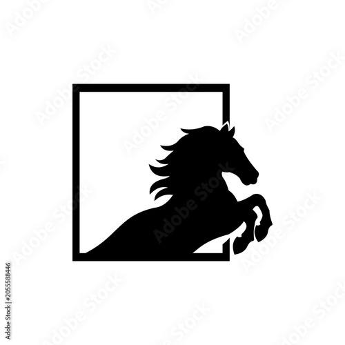 Rearing Horse Silhouette Vector Illustration Modern Frame Logo Design