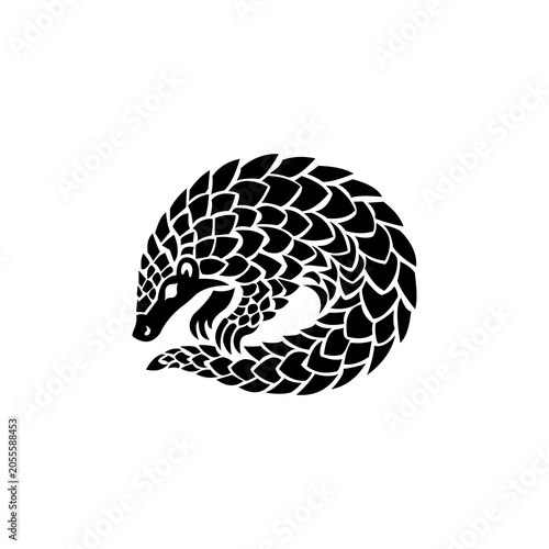 Pangolin Silhouette Vector Illustration Curled Scaly Mammal Logo Design