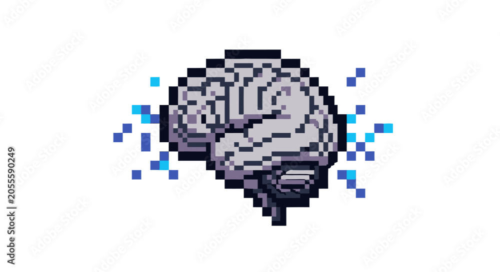 Fototapeta premium Pixel art human brain illustration.