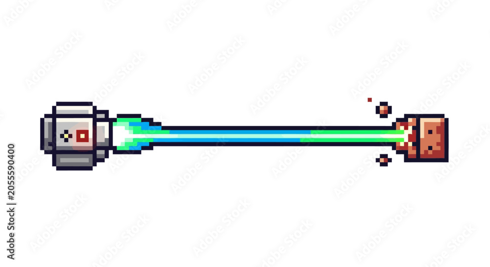 Naklejka premium Pixel art lightsaber with green blade.