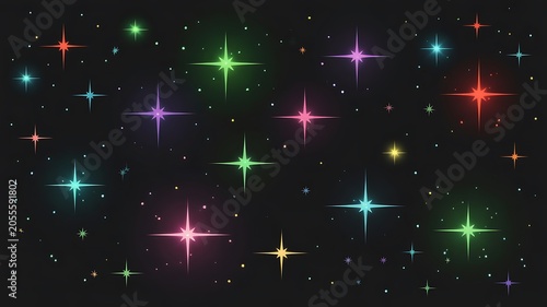 Vibrant multicolored stars on black background