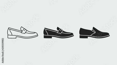 Foto A collection of minimalist flat vector loafers and slip-on shoe icons displayed in multiple styles