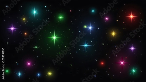 Multicolored stars on black background