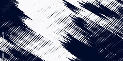 Schilderij op canvas White brush strokes on a navy blue background illustration with a halftone effec