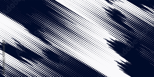 Schilderij op canvas White brush strokes on a navy blue background illustration with a halftone effec