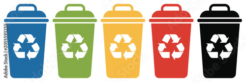 Canvas Print Recycle bin vector icons featuring colorful waste sorting containers for eco friendly recycling and environmental design