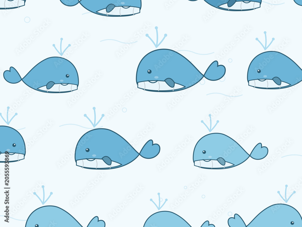 Fototapeta premium Kawaii Whale Pattern Playful Marine Wallpaper Design